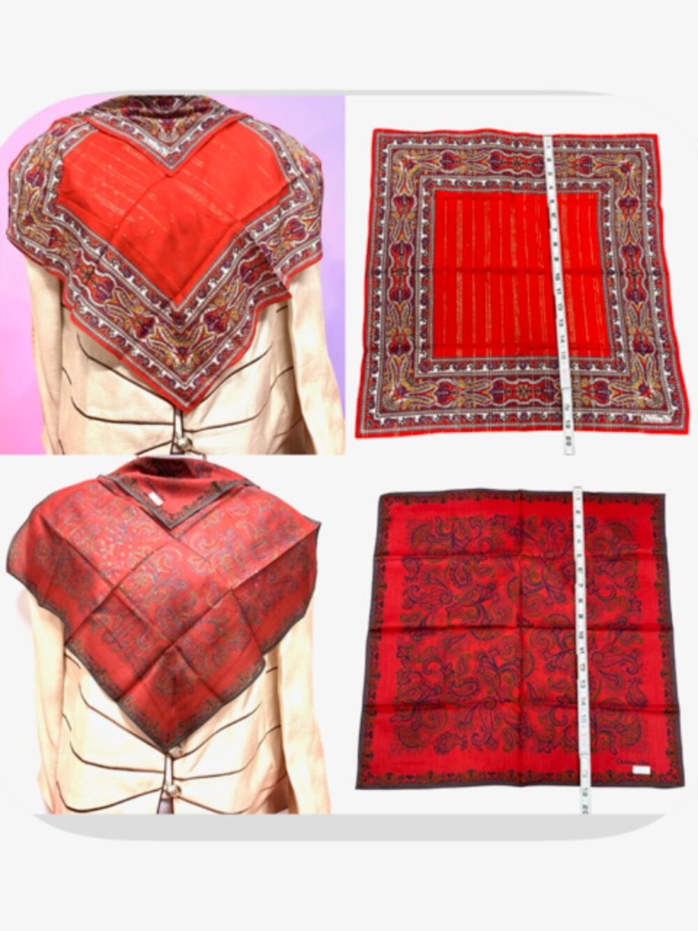 2)  New - Christian Dior  cotton made 19  Mini scarf/Neck-kerchief red floral(44 - Picture 5 of 14